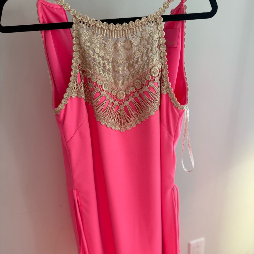 Lilly Pulitzer Pink Dress with Gold Crochet Detail - Picture 2 of 7